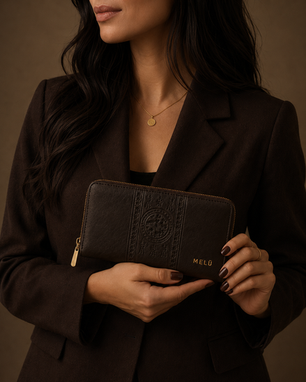 MELŪ Women's Long Wallet — Seal Brown Smooth Leather — Zip Around