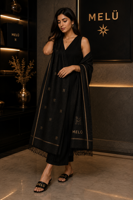 MELŪ Shawl — Midnight Script Edition