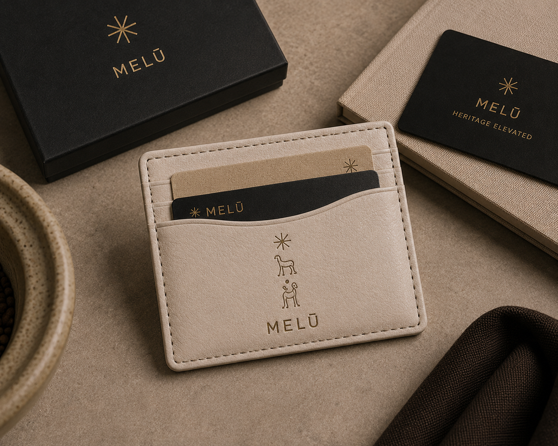 MELŪ Card Holder — Ivory Script Smooth Leather