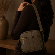 MELŪ Women's Sling Bag — Heritage Stripe Sling Olive Stone — Full Grain Pebbled Leather
