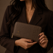 MELŪ Women's Long Wallet — Harappan Taupe Smooth Leather — Zip Around