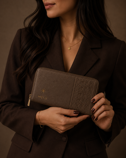 MELŪ Women's Long Wallet — Harappan Taupe Smooth Leather — Zip Around