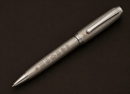 MELŪ Silver Collector Pen — Indus Script Edition Damascus-Textured Silver Finish Metal