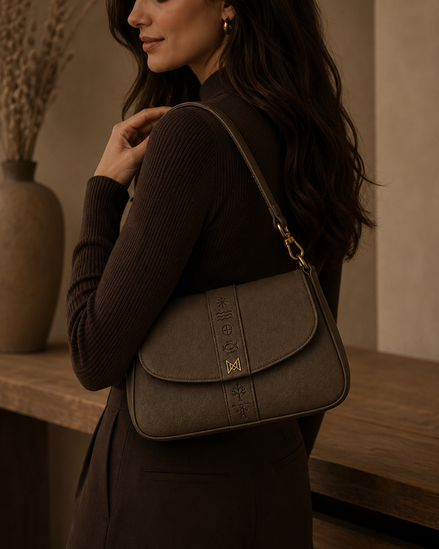MELŪ Heritage Shoulder Bag — Olive Stone Waxed Pebbled Leather