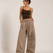 MELŪ Wide Leg Trousers — Stone Beige