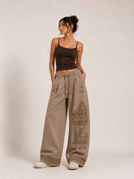 MELŪ Wide Leg Trousers — Stone Beige