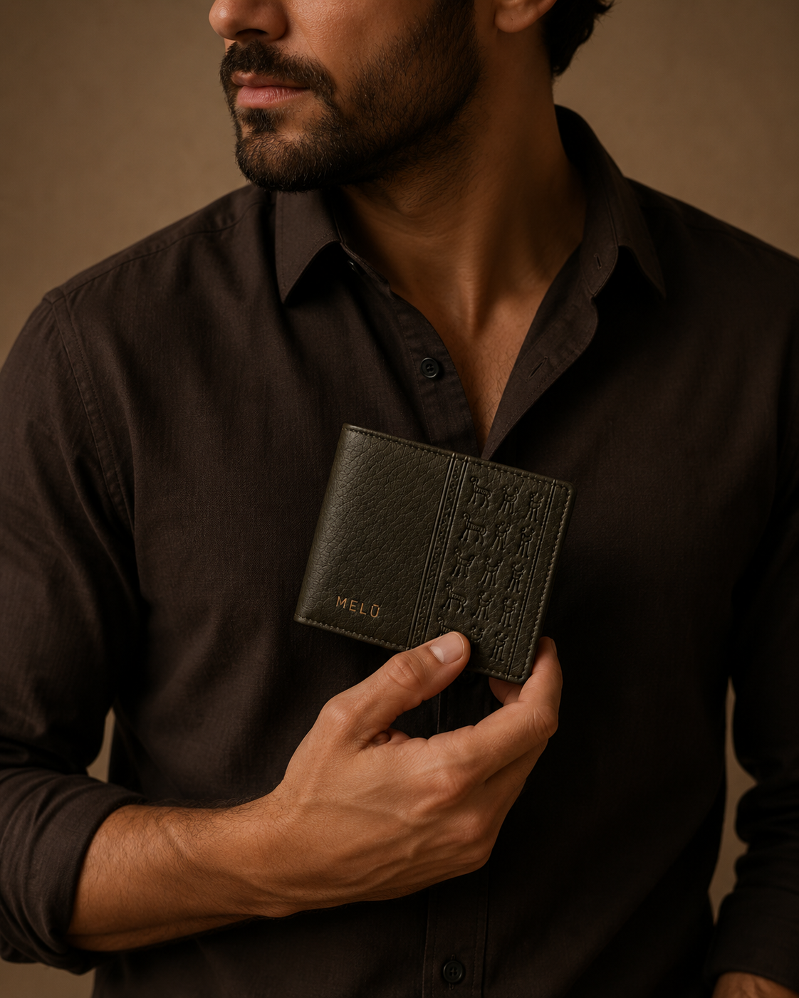 MELŪ Men's Wallet — Priest King Olive Pebbled Leather — Bifold