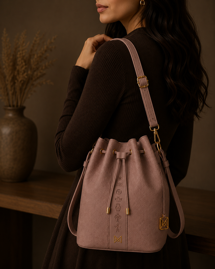 MELŪ Women's Bucket Bag — Heritage Bucket Bag Muted Mauve — Full Grain Pebbled Leather