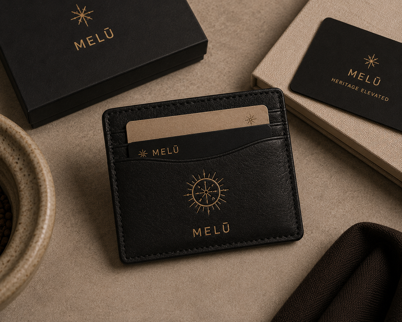 MELŪ Card Holder — Celestial Charcoal Waxed Leather