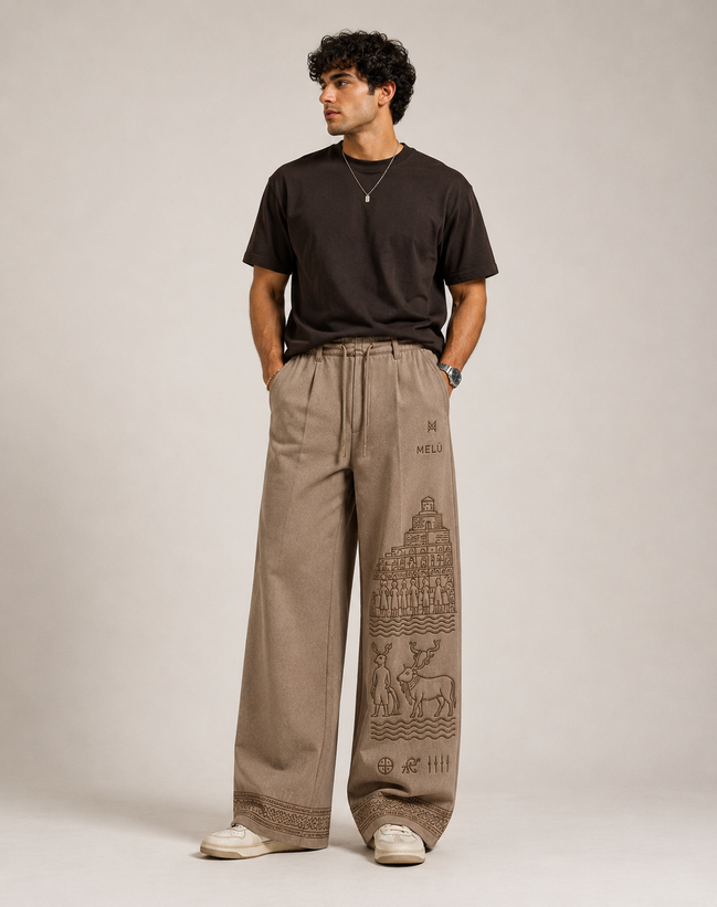 MELŪ Wide Leg Trousers — Stone Beige