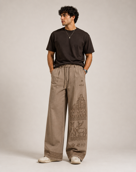 MELŪ Wide Leg Trousers — Stone Beige