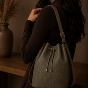 MELŪ Women's Bucket Bag — Harappan Bucket Bag Sage Green — Full Grain Pebbled Leather