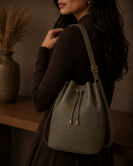 MELŪ Women's Bucket Bag — Harappan Bucket Bag Sage Green — Full Grain Pebbled Leather