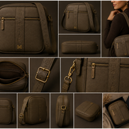 MELŪ Women's Sling Bag — Heritage Stripe Sling Olive Stone — Full Grain Pebbled Leather