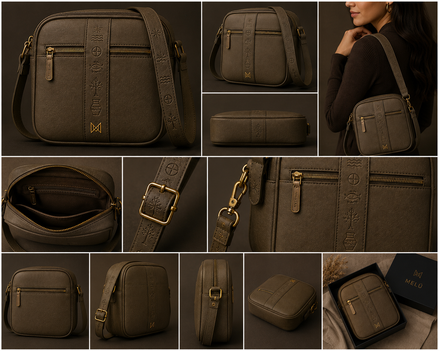 MELŪ Women's Sling Bag — Heritage Stripe Sling Olive Stone — Full Grain Pebbled Leather