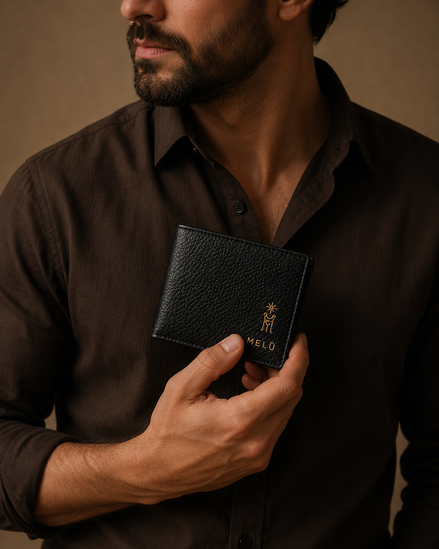 MELŪ Men's Wallet — Heritage Black Pebbled Leather — Bifold